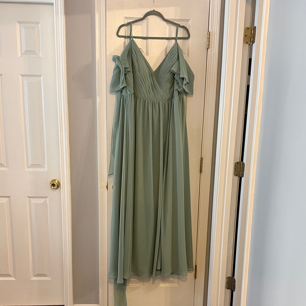JJs House Sage Green Off-Shoulder Gown